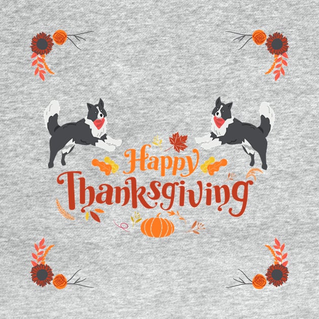 Cute Border Collie Dog with Happy Thanksgiving Sign by Seasonal Dogs